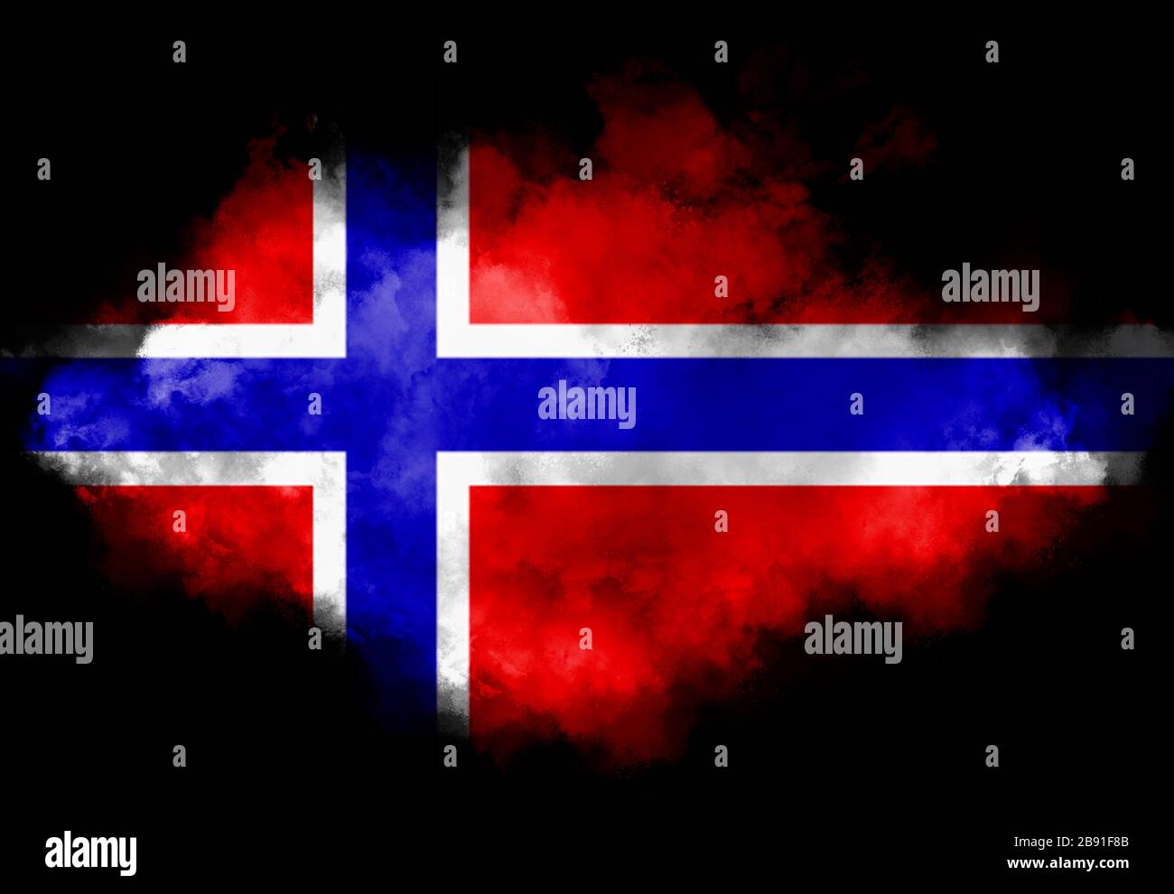 Norwegian flag performed from color smoke on the black background ...