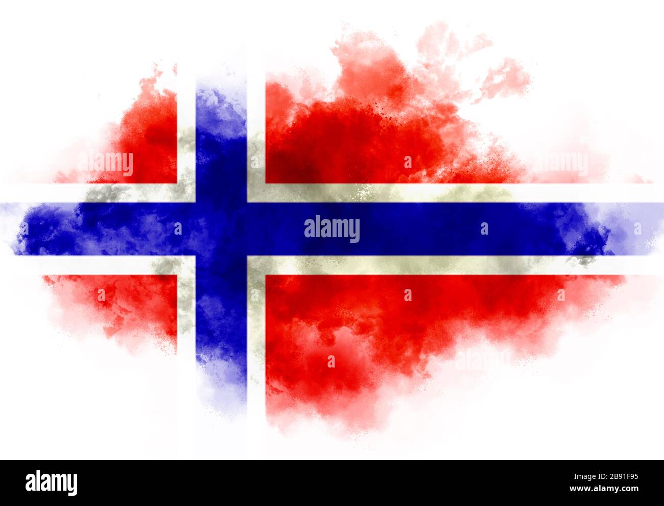 Norwegian flag performed from color smoke on the white background. Abstract symbol. Stock Photo