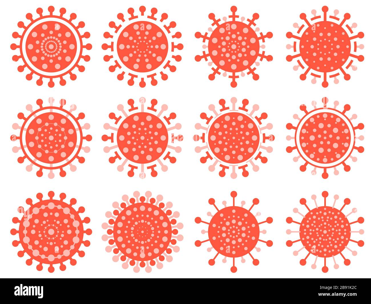 Coronavirus disease COVID-19 icons set. Virus cell collection isolated ...
