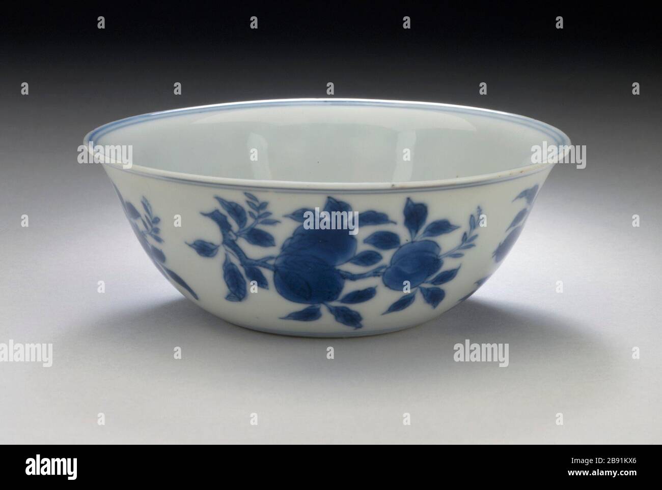 Pair of Bowls (Wan) with Pomegranates, Lotuses, Chrysanthemums, Peonies,  and Camelias; English: China, Jiangxi Province, Jingdezhen, Chinese, Ming  dynasty, Wanli mark and period, 1573-1620 Furnishings; Serviceware  Wheel-thrown porcelain with blue ...