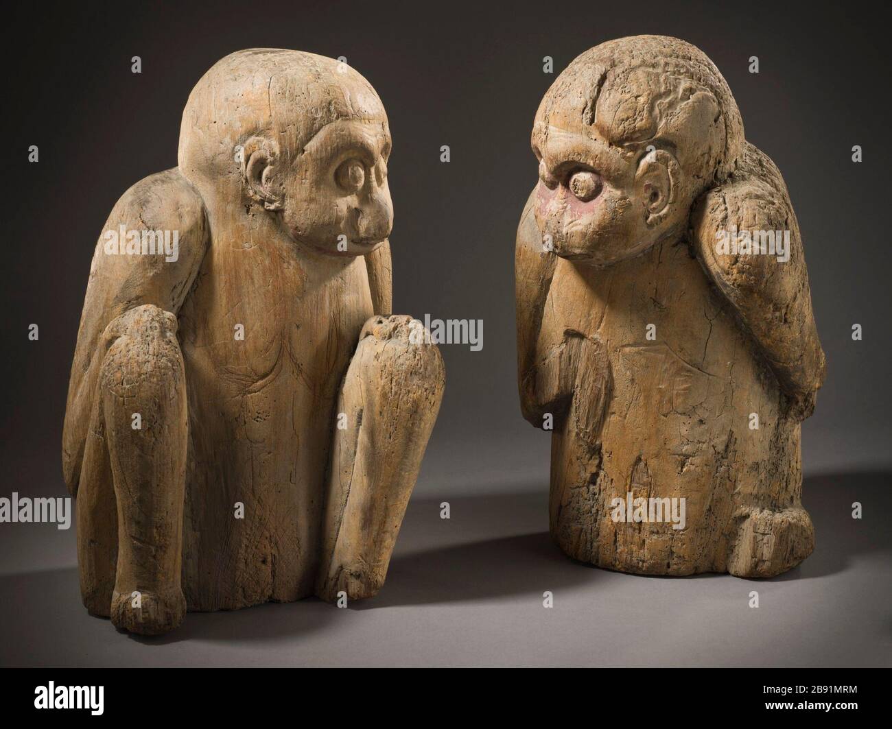 'Pair of Sacred Monkeys (image 1 of 7); English:  Japan, late Heian period (794-1185), 12th century Sculpture Wood with traces of pigment Gift of Jo Ann and Julian Ganz, Jr., Margaret and David Barry, the Louis Y. Kado Trust, Mrs. Charlene S. Kornblum and Dr. S. Sanford Kornblum, Murray Smith, and Grace Tsao (M.2012.76a-b) Japanese Art Currently on public view: Pavilion for Japanese Art, floor 3; 12th century date QS:P571,+1150-00-00T00:00:00Z/7; ' Stock Photo