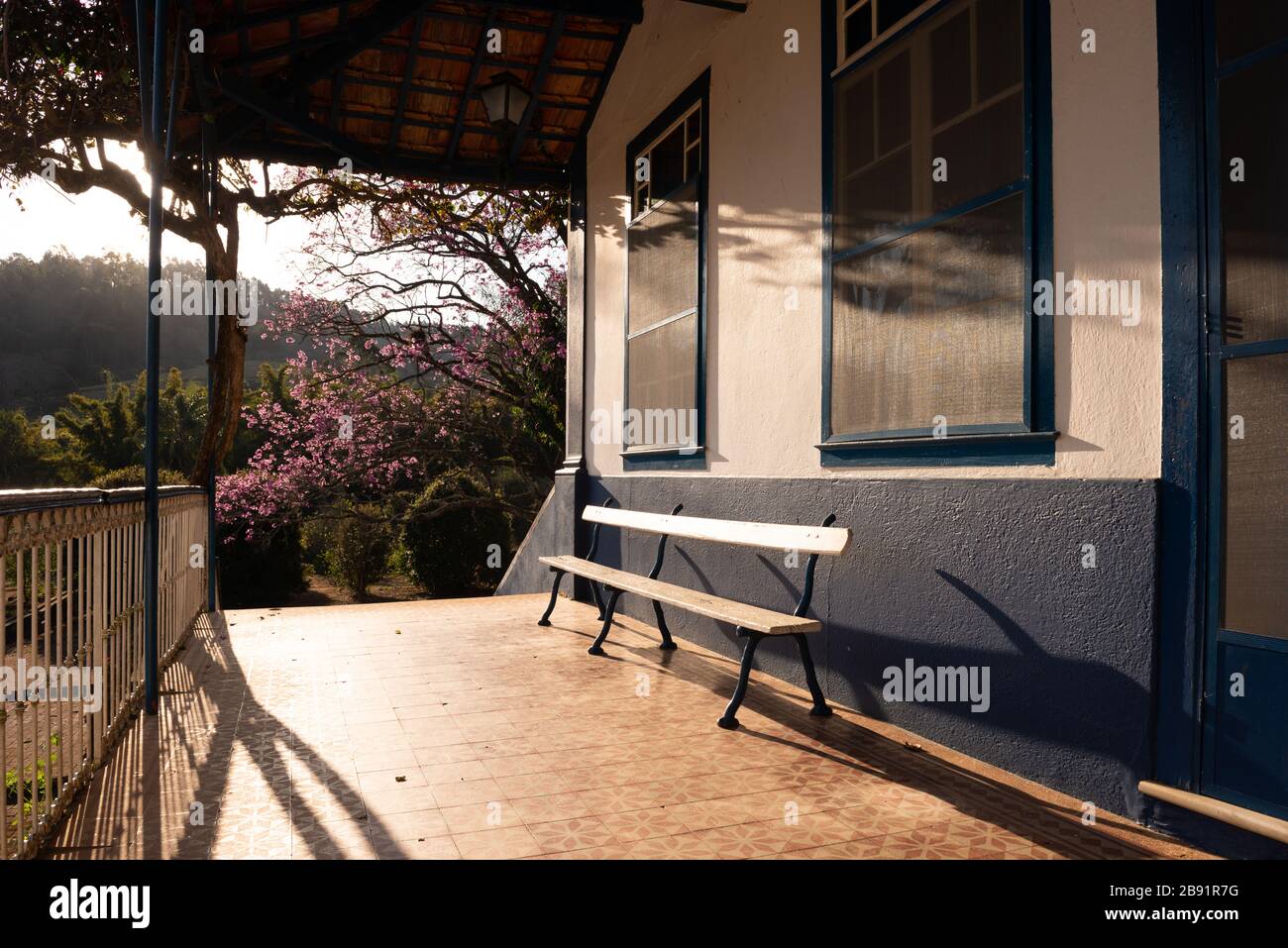 Porch of a colonial coffee farm house in São Paulo State, Brazil Stock Photo