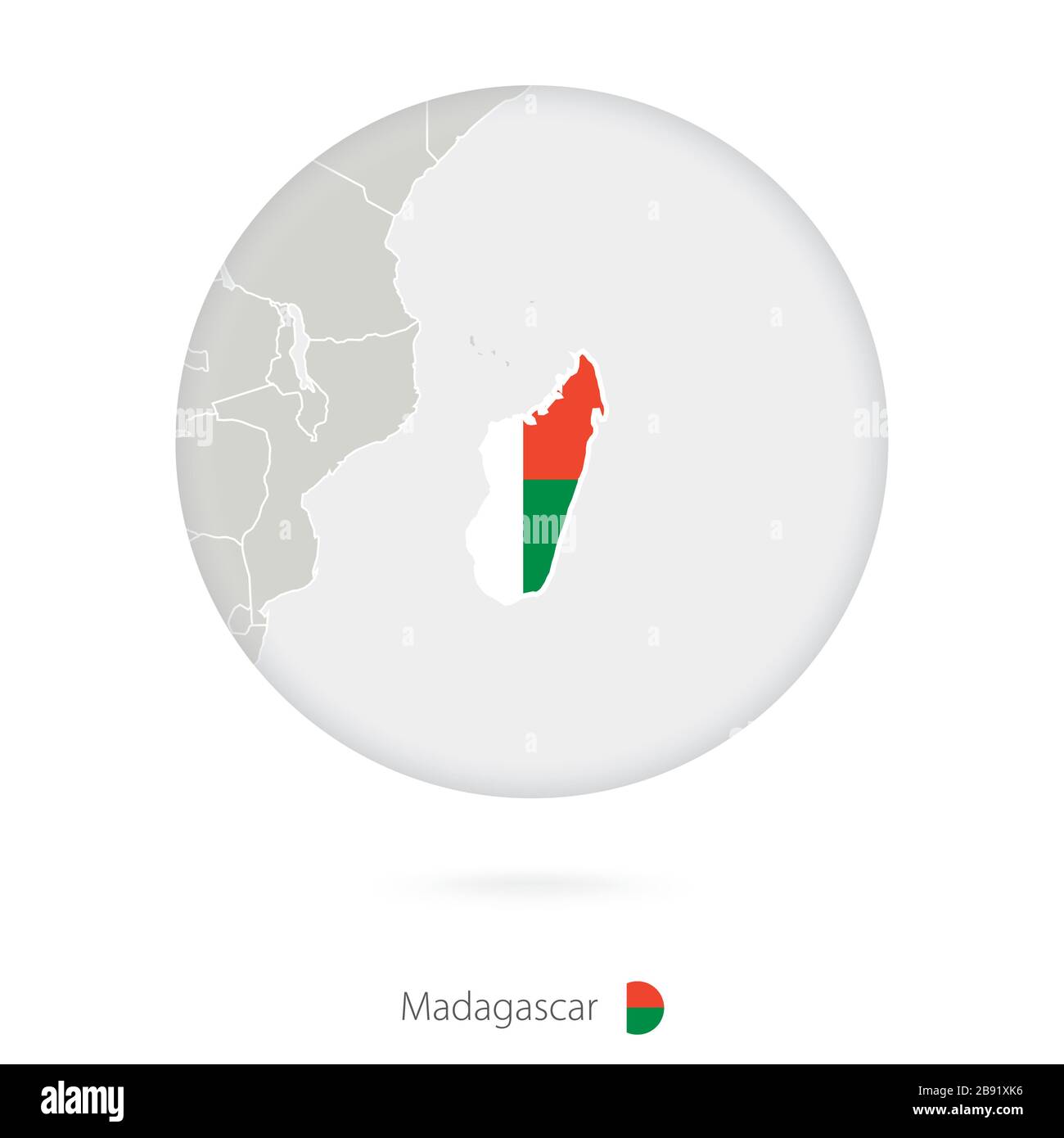 Map of Madagascar and national flag in a circle. Madagascar map contour ...
