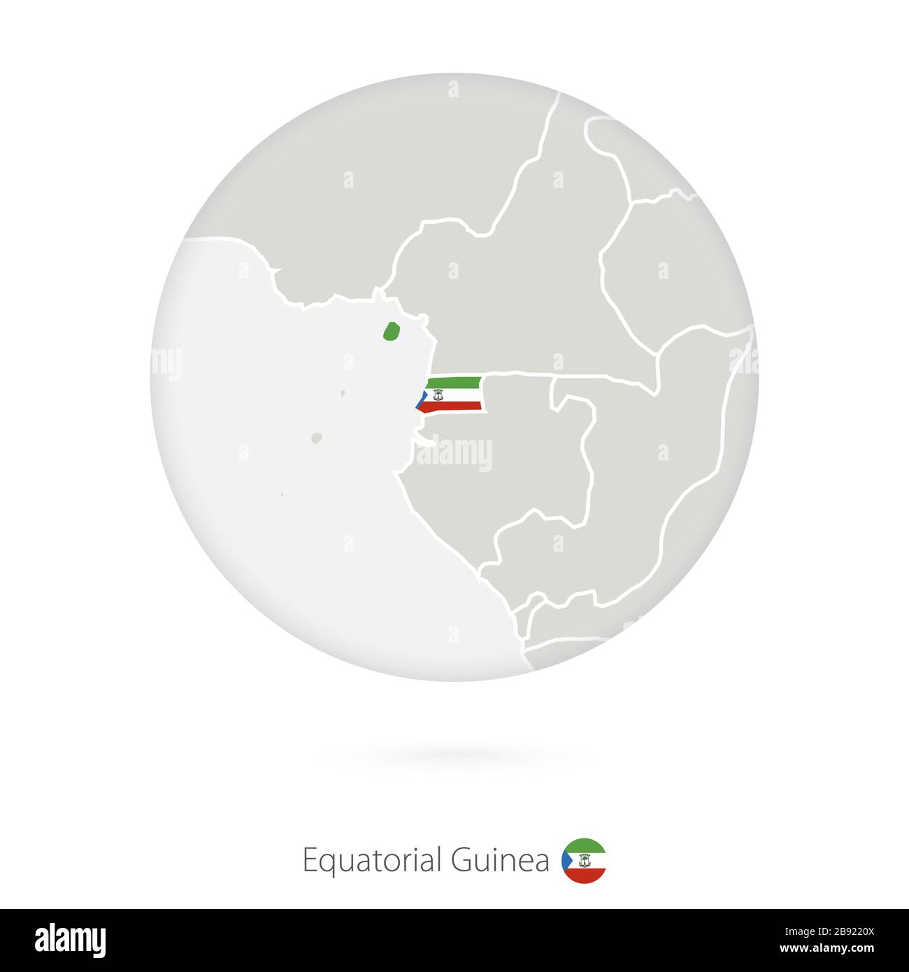 Map of Equatorial Guinea and national flag in a circle. Equatorial Guinea map contour with flag. Vector Illustration. Stock Vector