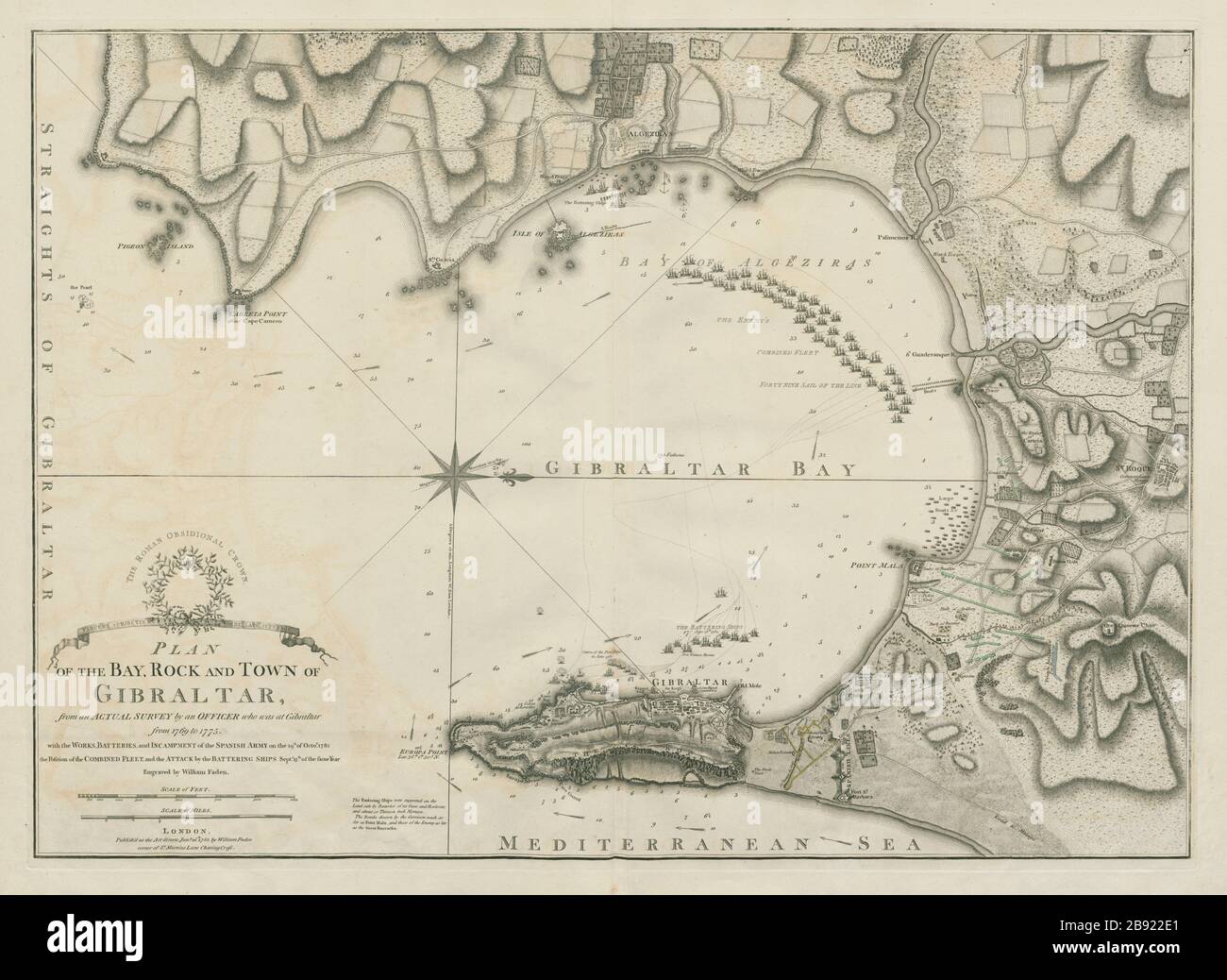 Plan of the bay, rock and town of Gibraltar... Spanish Army 1782. FADEN