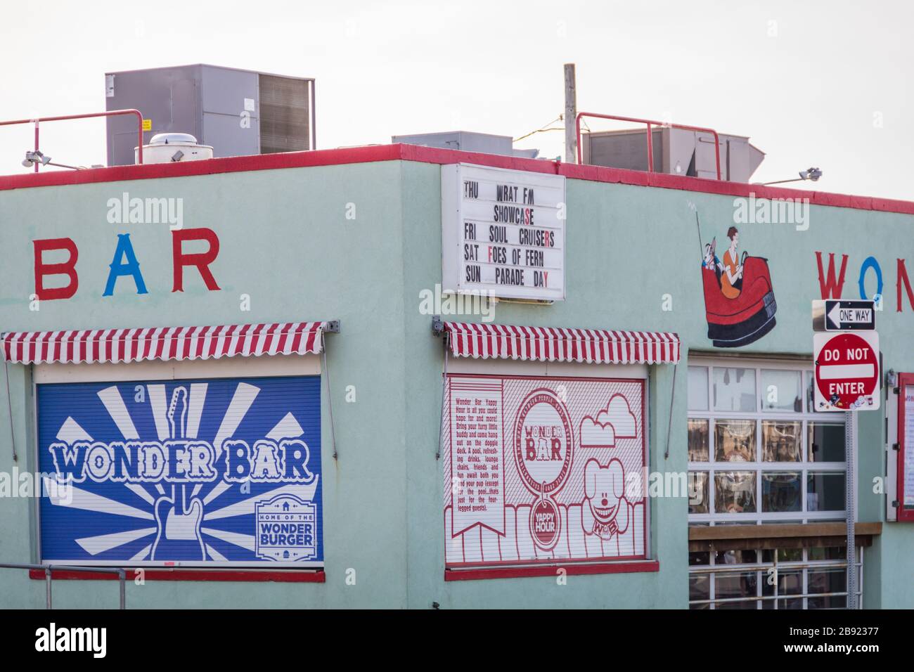 Asbury Park, NJ, USA March 5, 2020 Wonder Bar restaurant and bar exterior on a cloudy day