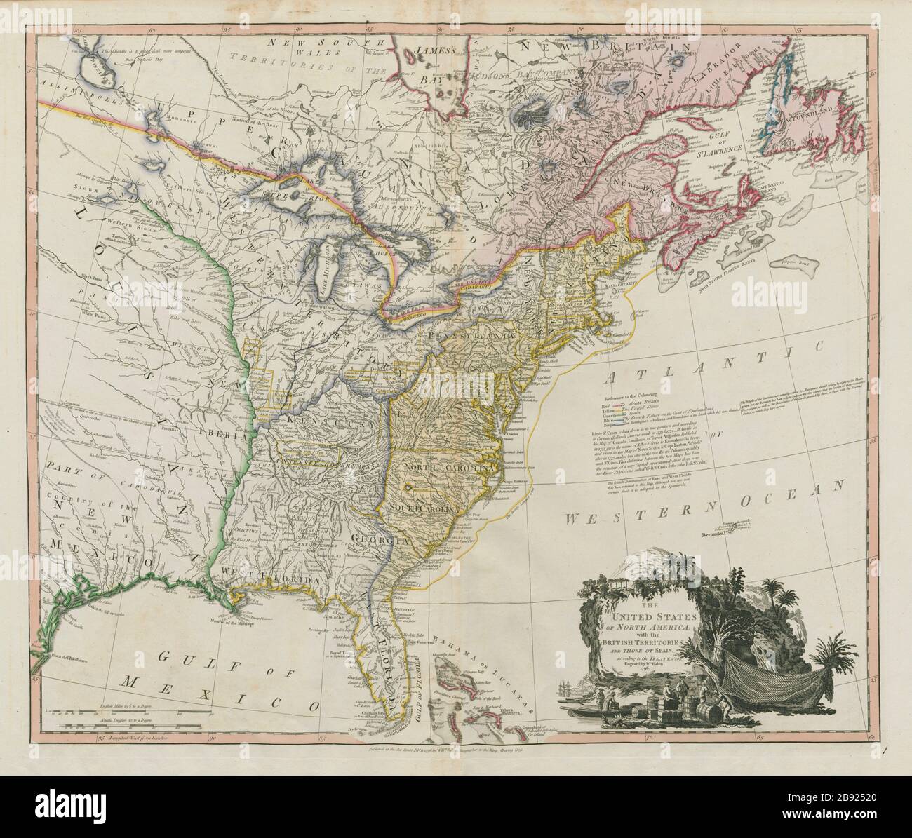 The United States of North America… 1784 Treaty. Franklinia! FADEN. USA 1796 map Stock Photo
