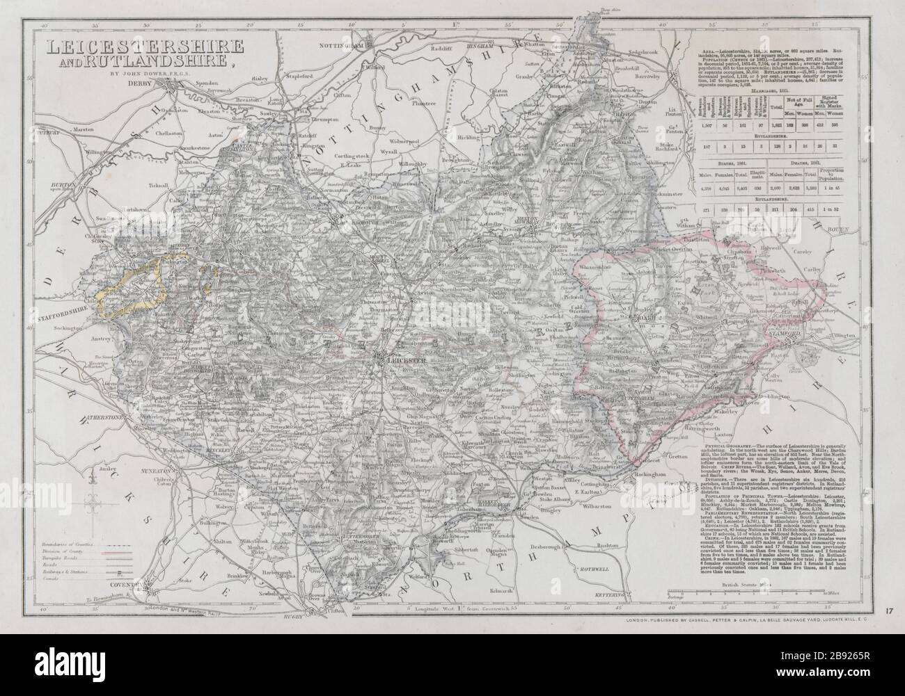 EAST MIDLANDS. Leicestershire & Rutlandshire. Railways Enclaves. DOWER 1868 map Stock Photo