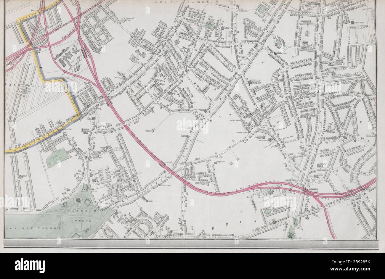 SOUTH LONDON. Stockwell Clapham North/Common Brixton Battersea. WELLER 1868 map Stock Photo