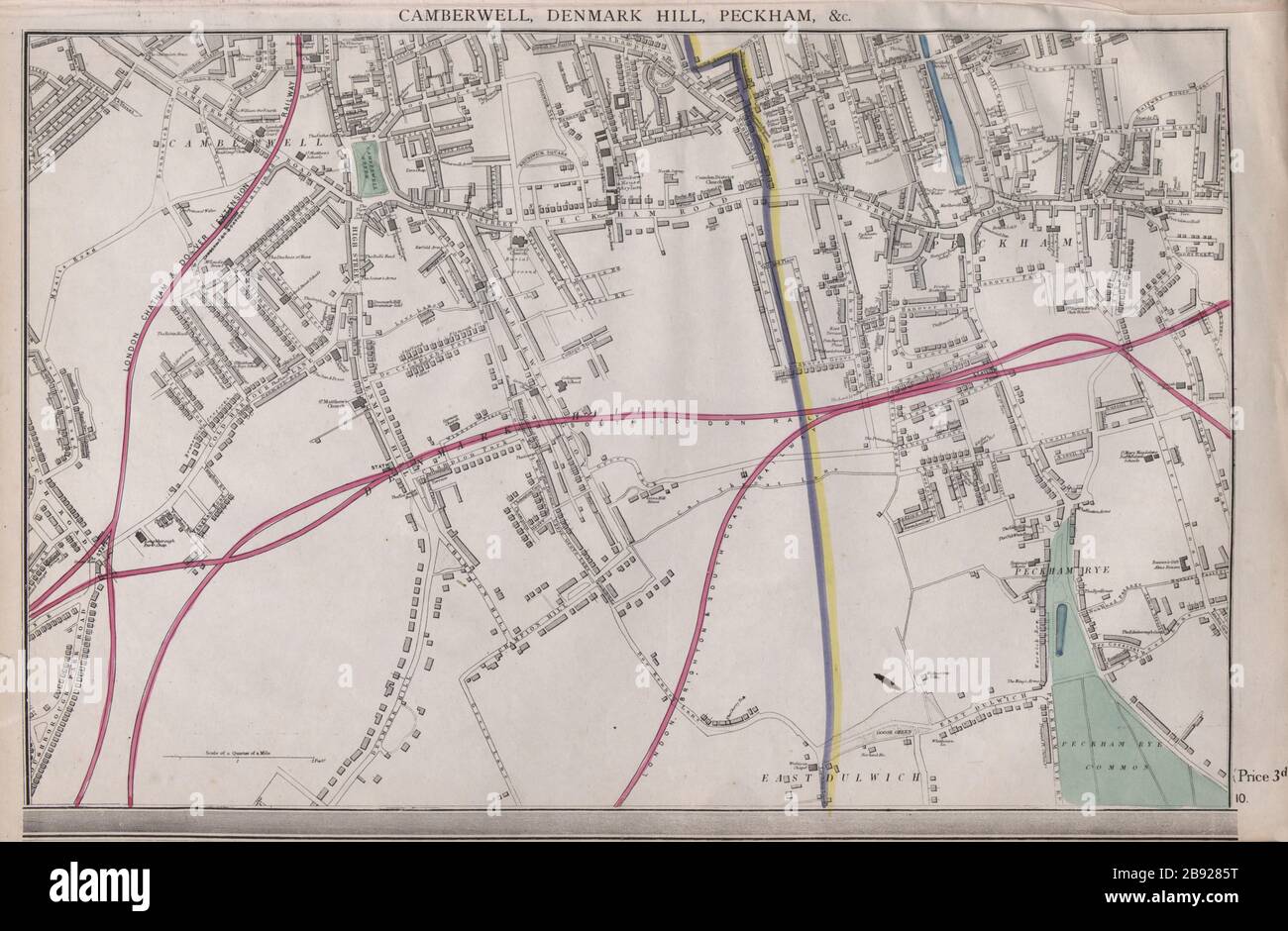 SOUTH LONDON. Peckham/Rye East Dulwich Camberwell Denmark Hill. WELLER 1868 map Stock Photo