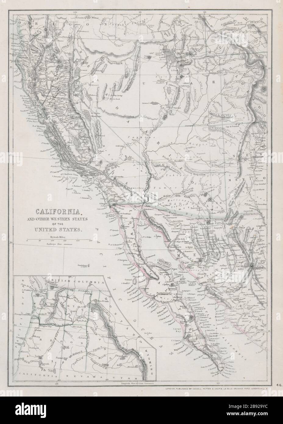 BAJA/CALIFORNIA Las Vegas in Arizona <1867 Nevada border change ETTLING  1868 map Stock Photo - Alamy