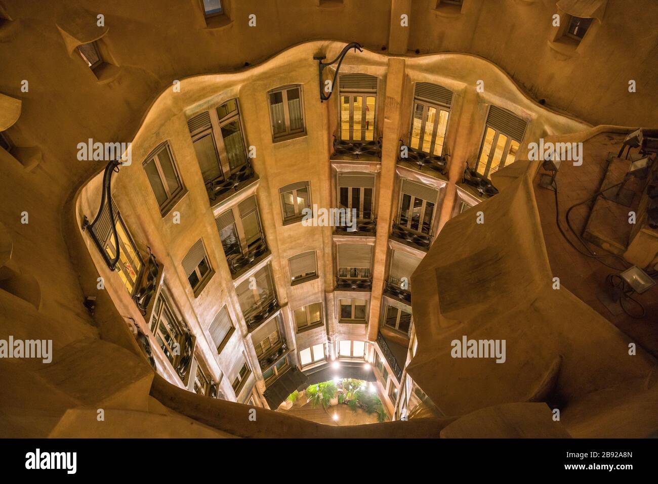 Casa Mila by Antonio Gaudy backyard from the rooftop in Barcelona Stock Photo