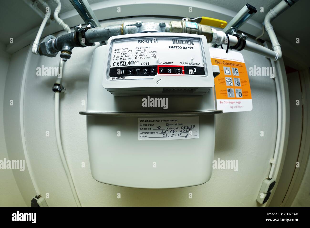 Gas metre of a heating system, Gaszähler einer Heizungsanlage Stock Photo