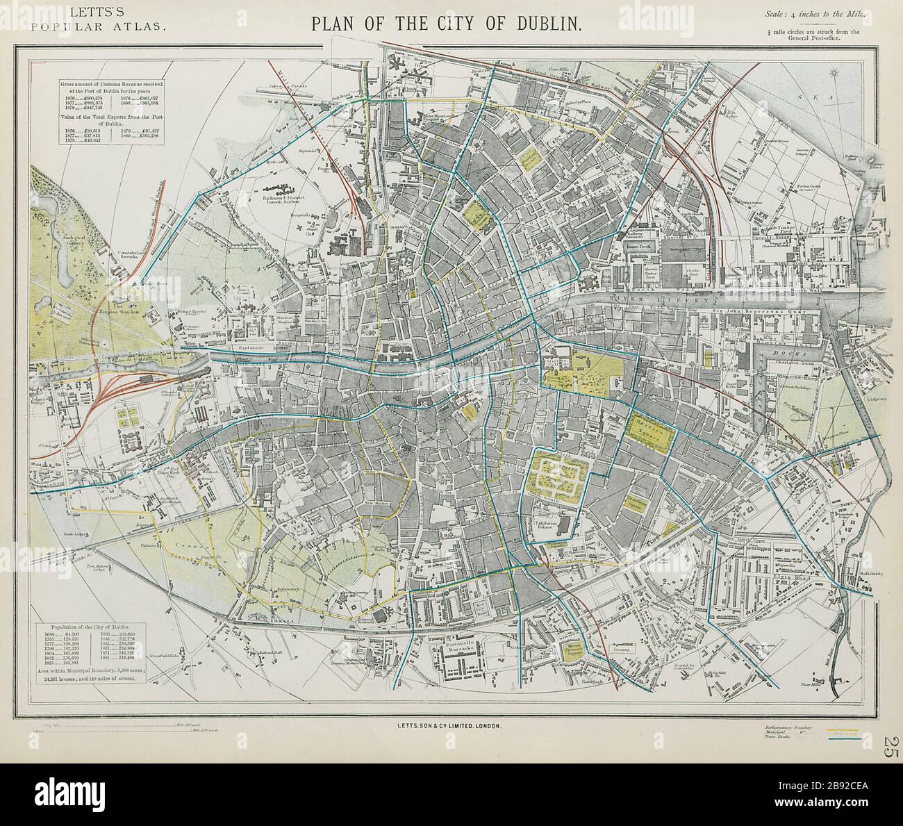 Map Of Dublin 1912 Dublin Antique Town City Map Plan. Railways Tram Routes Stations. Letts  1884 Stock Photo - Alamy