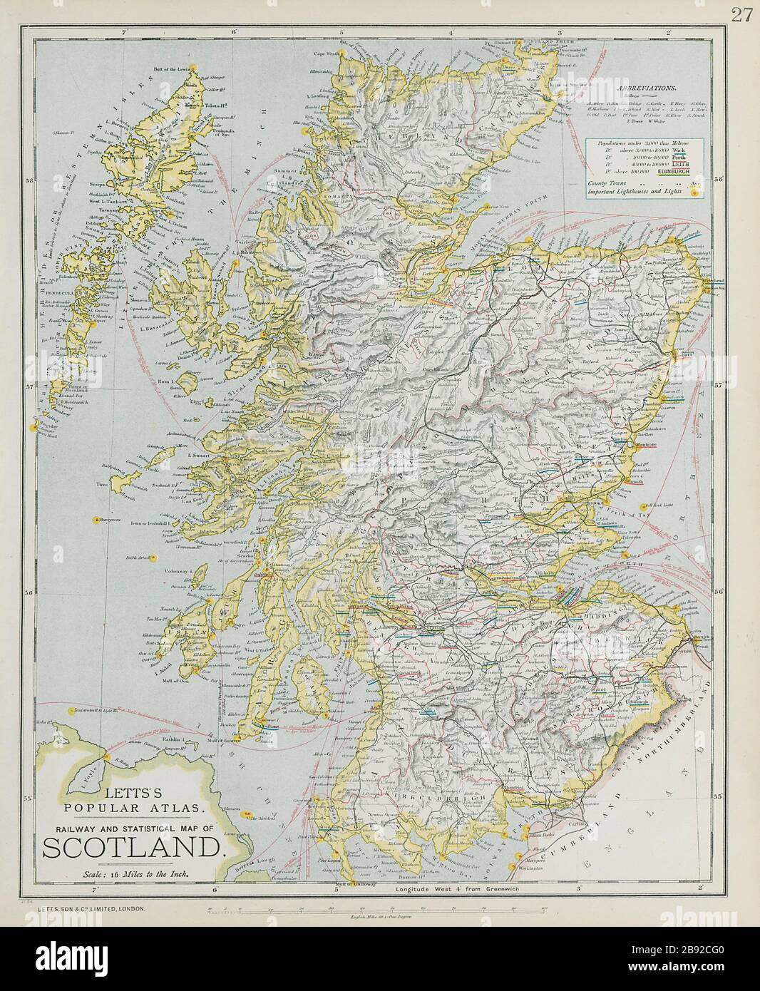 Scotland General Map Showing Counties Railways Lighthouses Letts 1884 2B92CG0 
