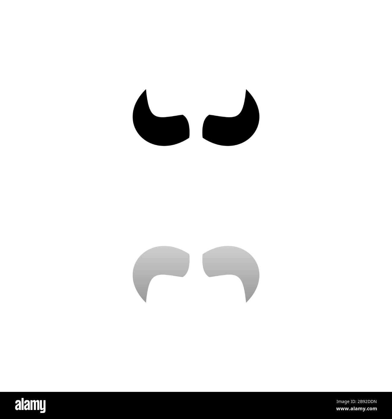 Bull Horns. Black symbol on white background. Simple illustration. Flat Vector Icon. Mirror Reflection Shadow. Can be used in logo, web, mobile and UI Stock Vector