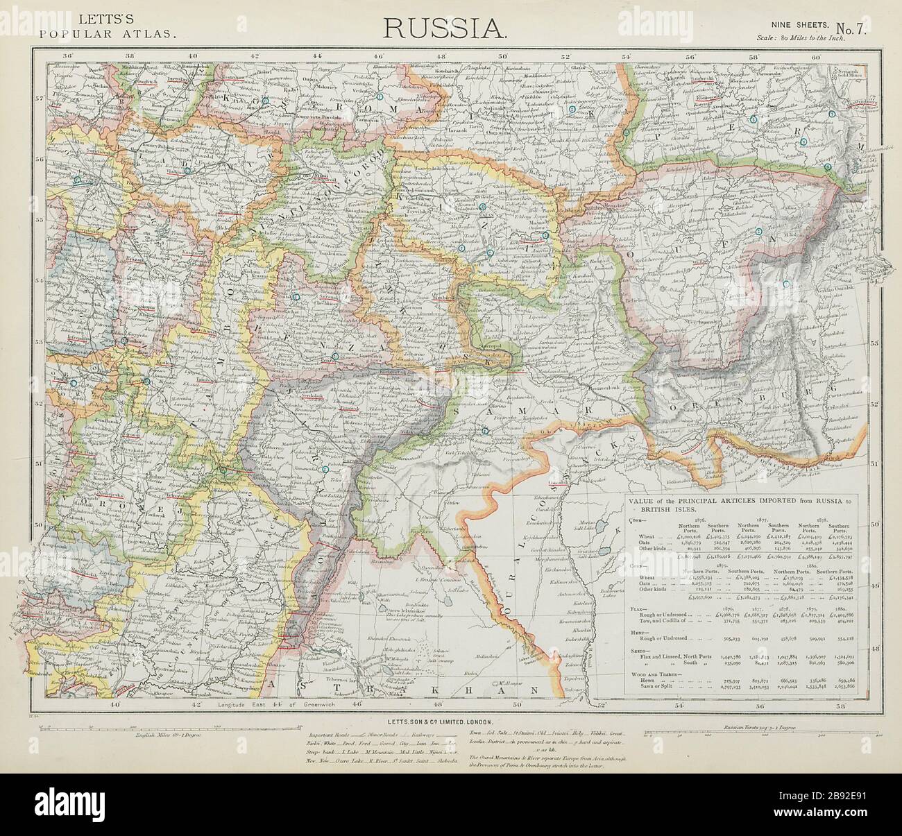 RUSSIA Astrakhan Kostroma Viatra Perm Penza Saratov Kazan Tambor LETTS 1884 map Stock Photo