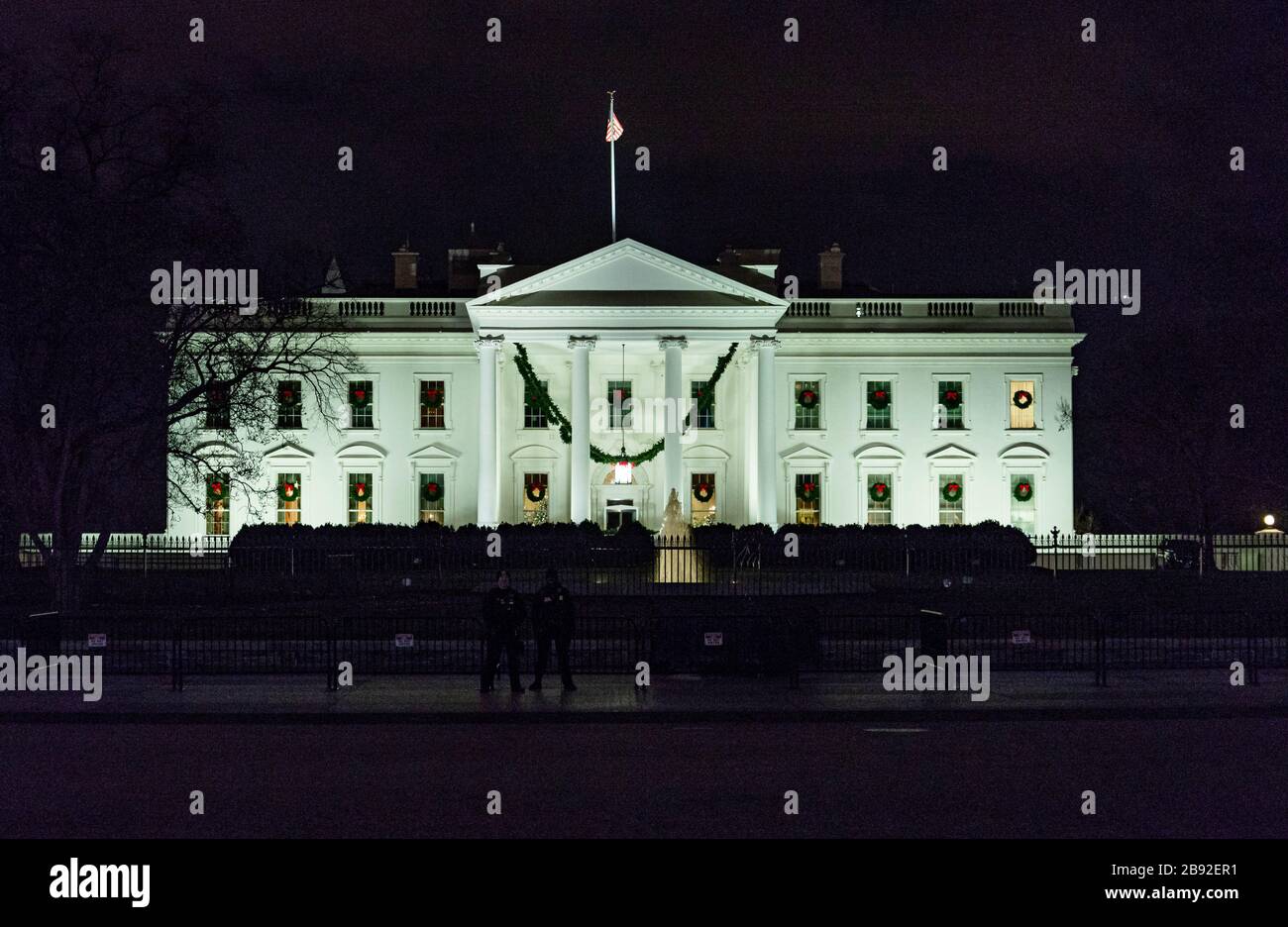 The White House at night in Washington DC. Stock Photo