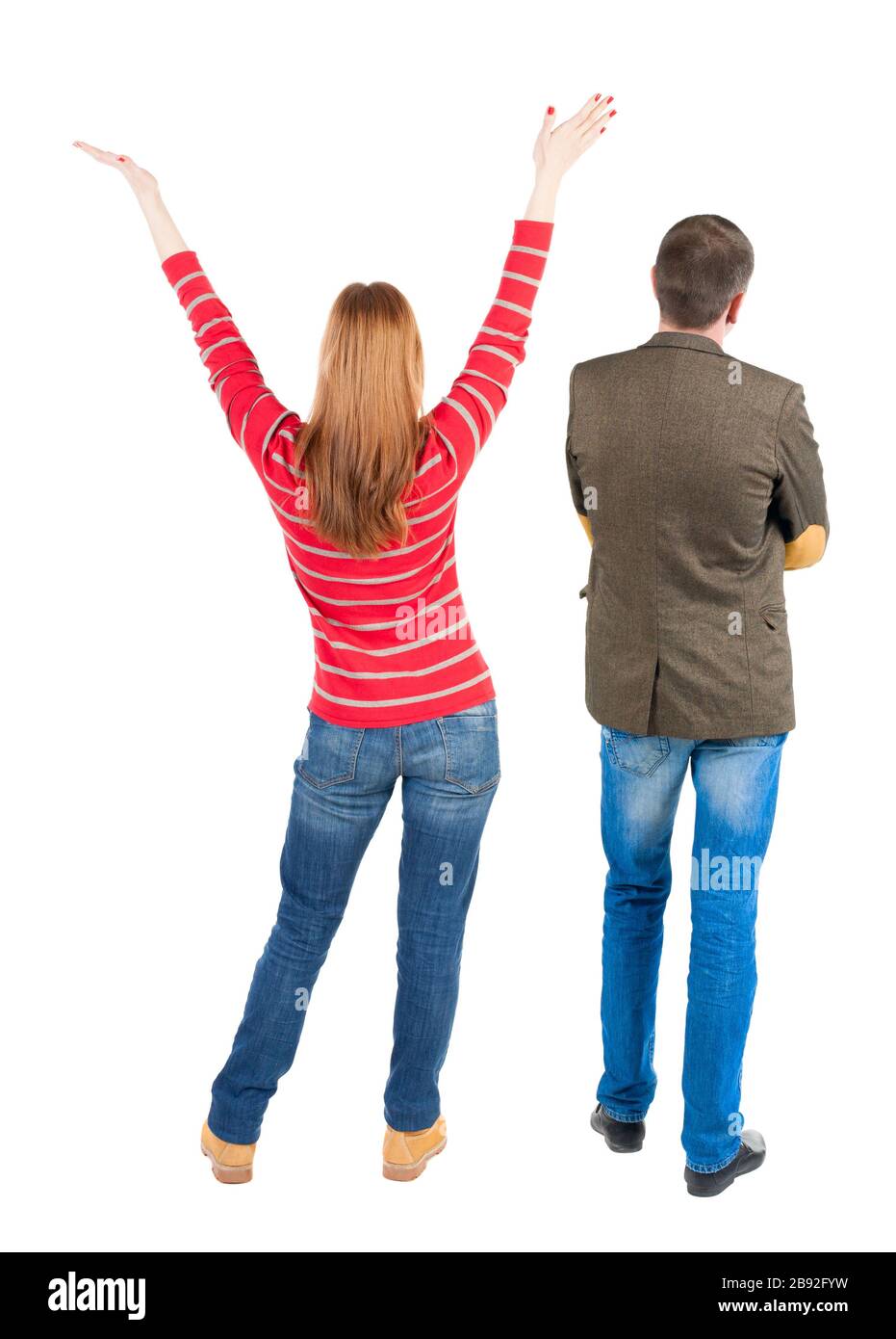 Back view couple in sweater. beautiful man and woman. Rear view people ...