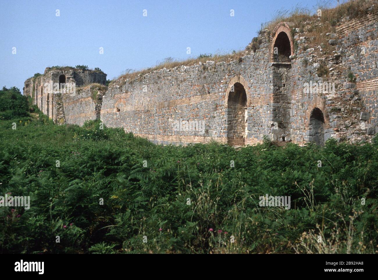 Walls of the ancient city of Nicopolis, built by Augustus Caesar (formerly Octavian) to commemorate his victory over the fleets of Mark Antony and Cleopatra in the naval battle of Actium, which took place nearby. Near Preveza, Epirus, Greece. Nicopolis has tentative status as a UNESCO World Heritage Site. Stock Photo