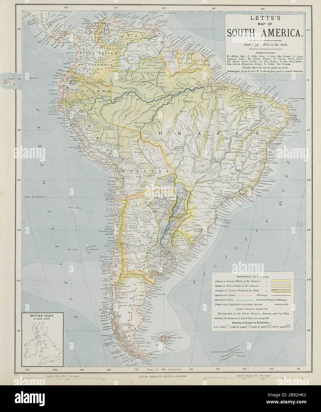 Amazon rainforest map hi res stock - South America Amazon Rainforest Pampas Selvas Llanos Letts 1884 Old Map 2B92HK2