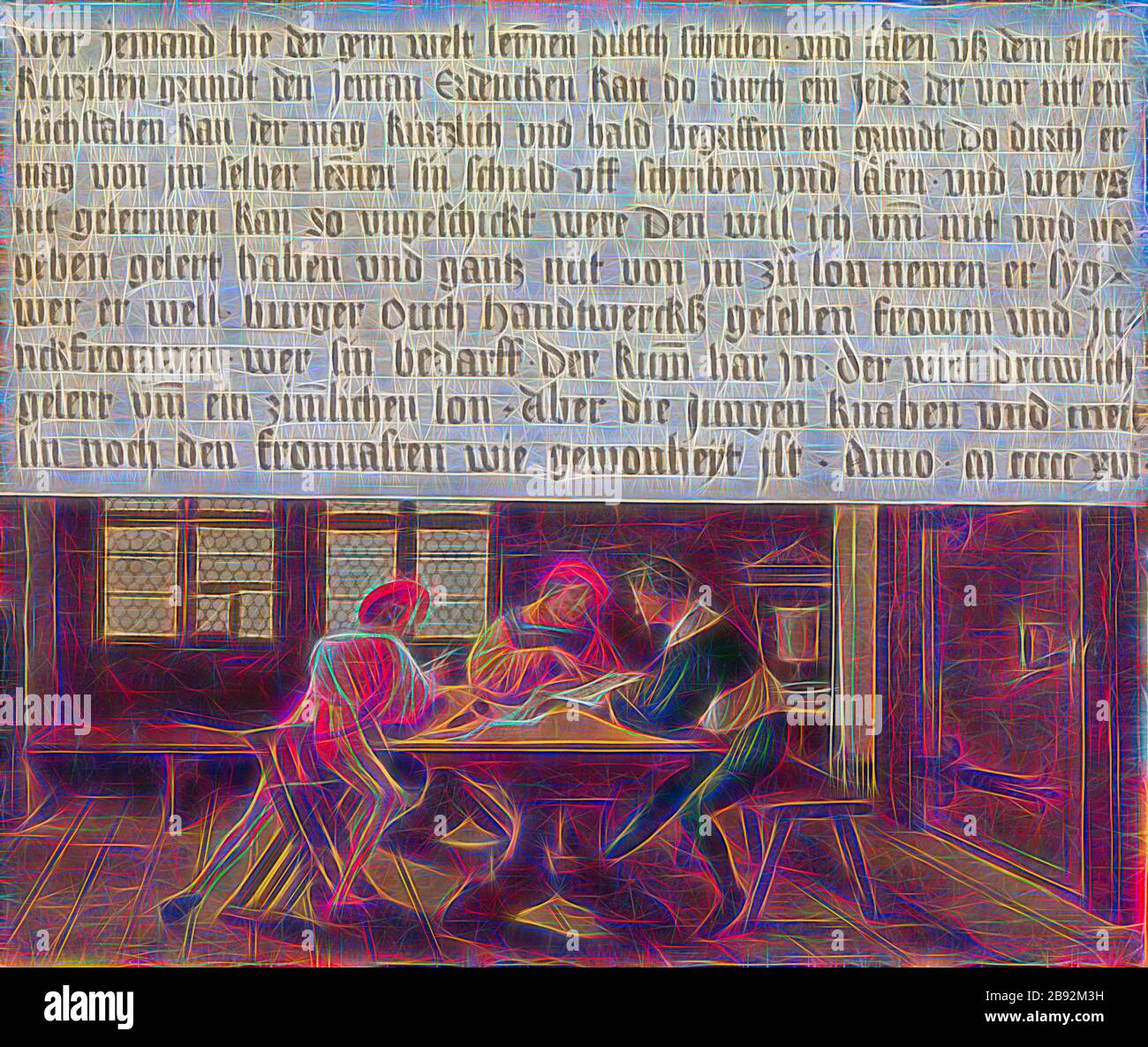 Sign of a schoolmaster (adult side), 1516, mixed technique on spruce, 55.3 x 65.5 cm, Not marked, but dated in the text box: who someone likes to learn the world scholarly [...] and read the all, kurzisten grundt the jeman, Erdencken can do so by anyone who can not nit a, buochstaben the may like and soon understands a reason do through him, her in the self-learning [n] sin blame uff rub and read • and who can, n learn kan so awkward, I would have lured him to death and to give and give, and to give of all in the world to him, he, she, well, burger, ouch, hand-to-hand, and fugen, and fawns, m] Stock Photo