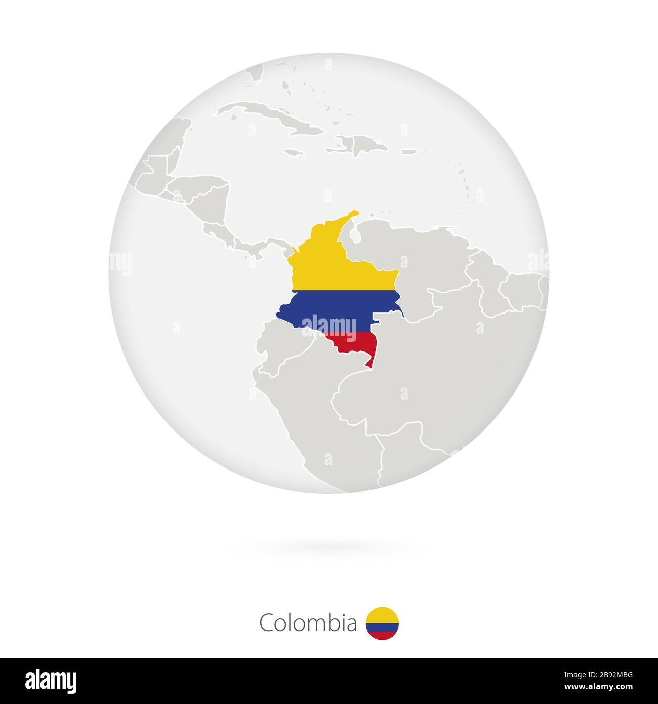 Map of Colombia and national flag in a circle. Colombia map contour with flag. Vector Illustration. Stock Vector