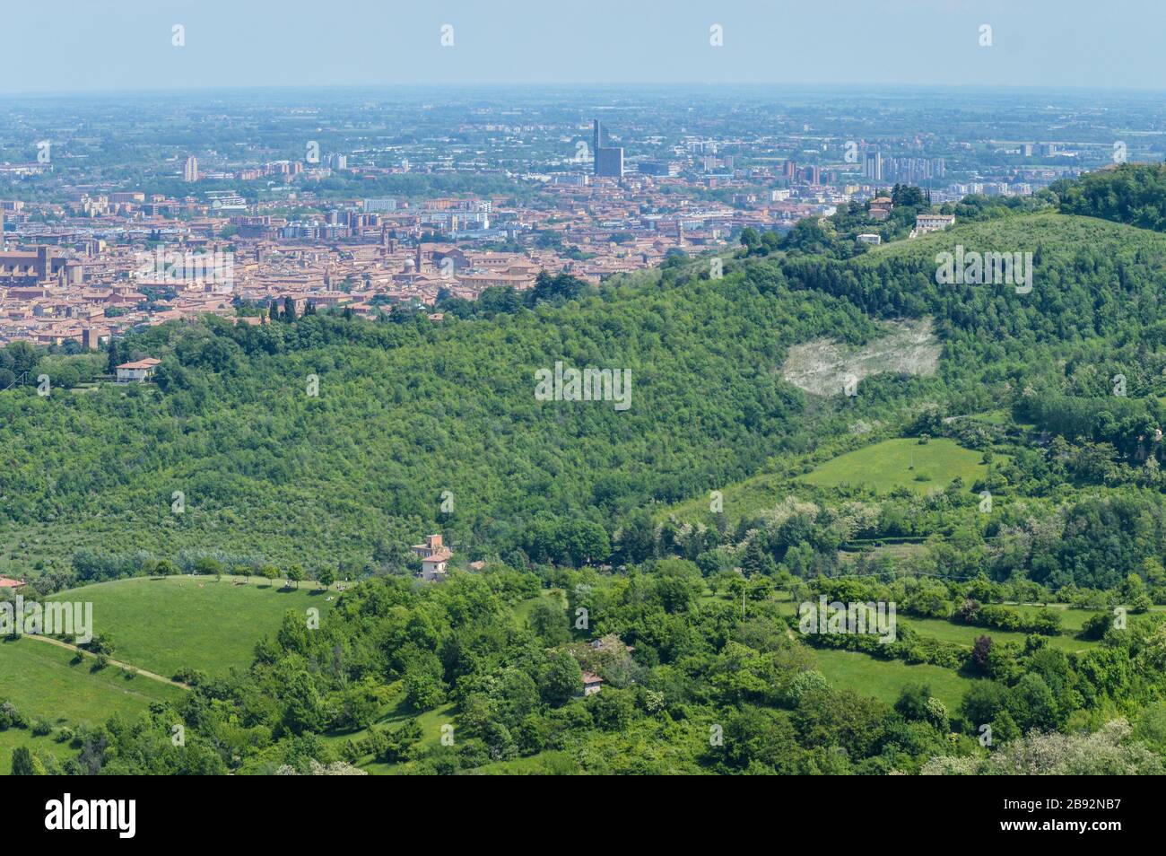 Aerial view of Bologna, Italy. View from the colle della Guardia hill. Stock Photo