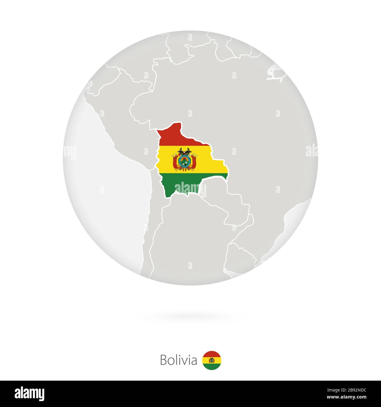 Map of Bolivia and national flag in a circle. Bolivia map contour with flag. Vector Illustration. Stock Vector