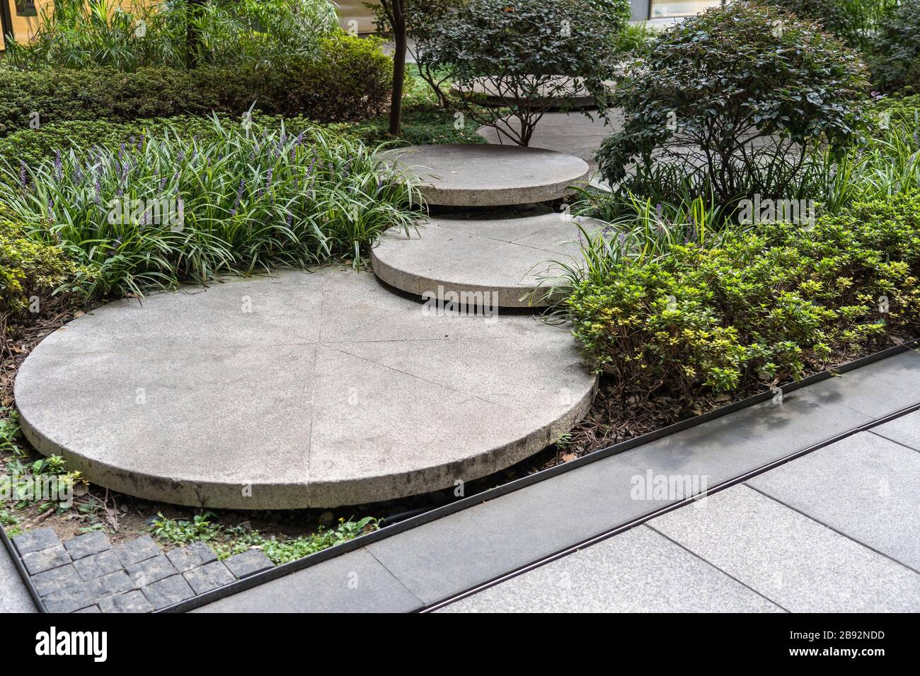 pics Round Concrete Stepping Stones Near Me https www alamy com round concrete steps in the small garden pathway between bushes and trees landscape design of sustainable green architecture stepping stones at gre image349800009 html