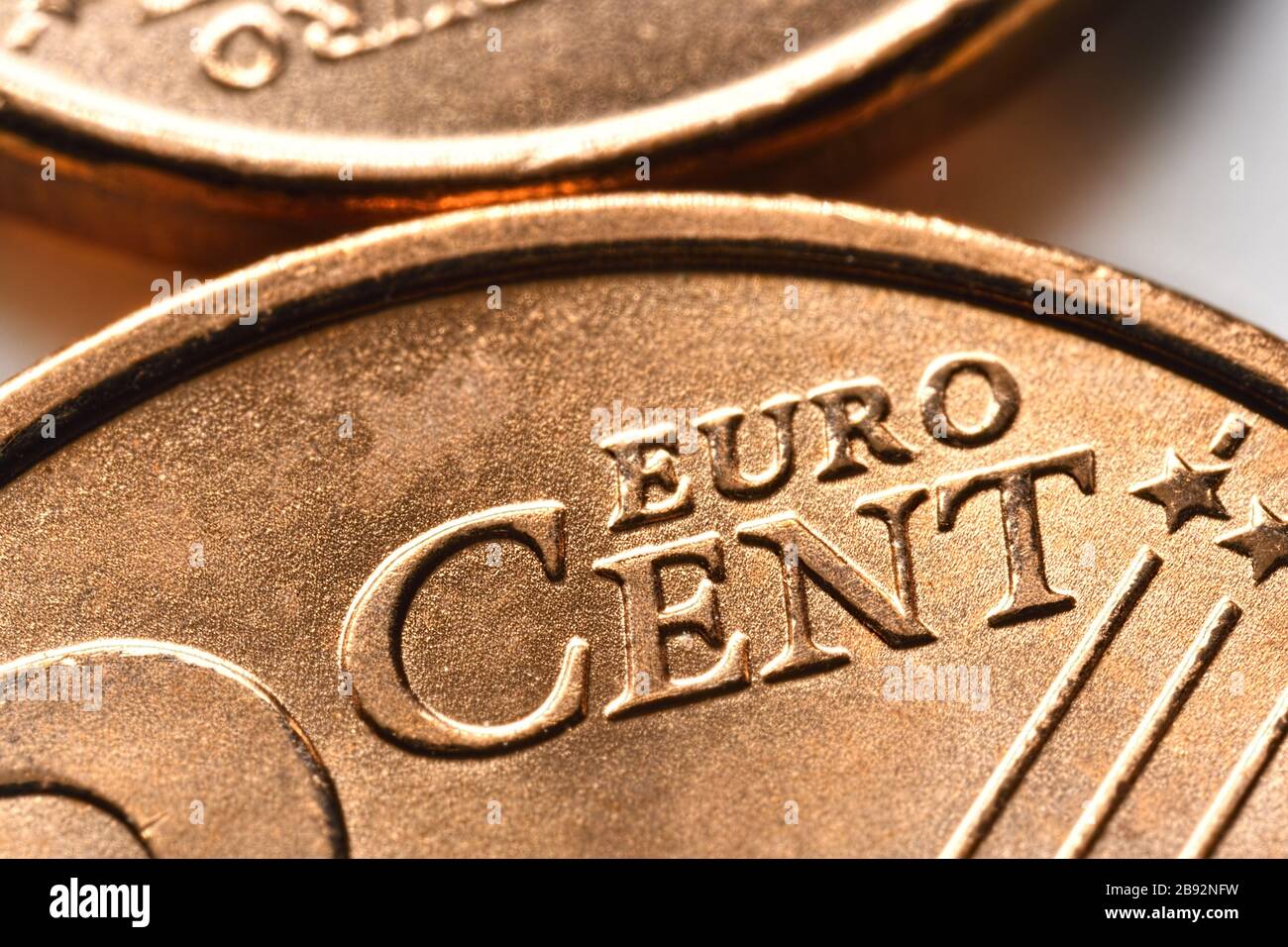 Close-up of cent coins, symbolic photo for the planned abolition of 1-and 2-cent coins, Nahaufnahme von Centmünzen, Symbolfoto für die geplante Abscha Stock Photo