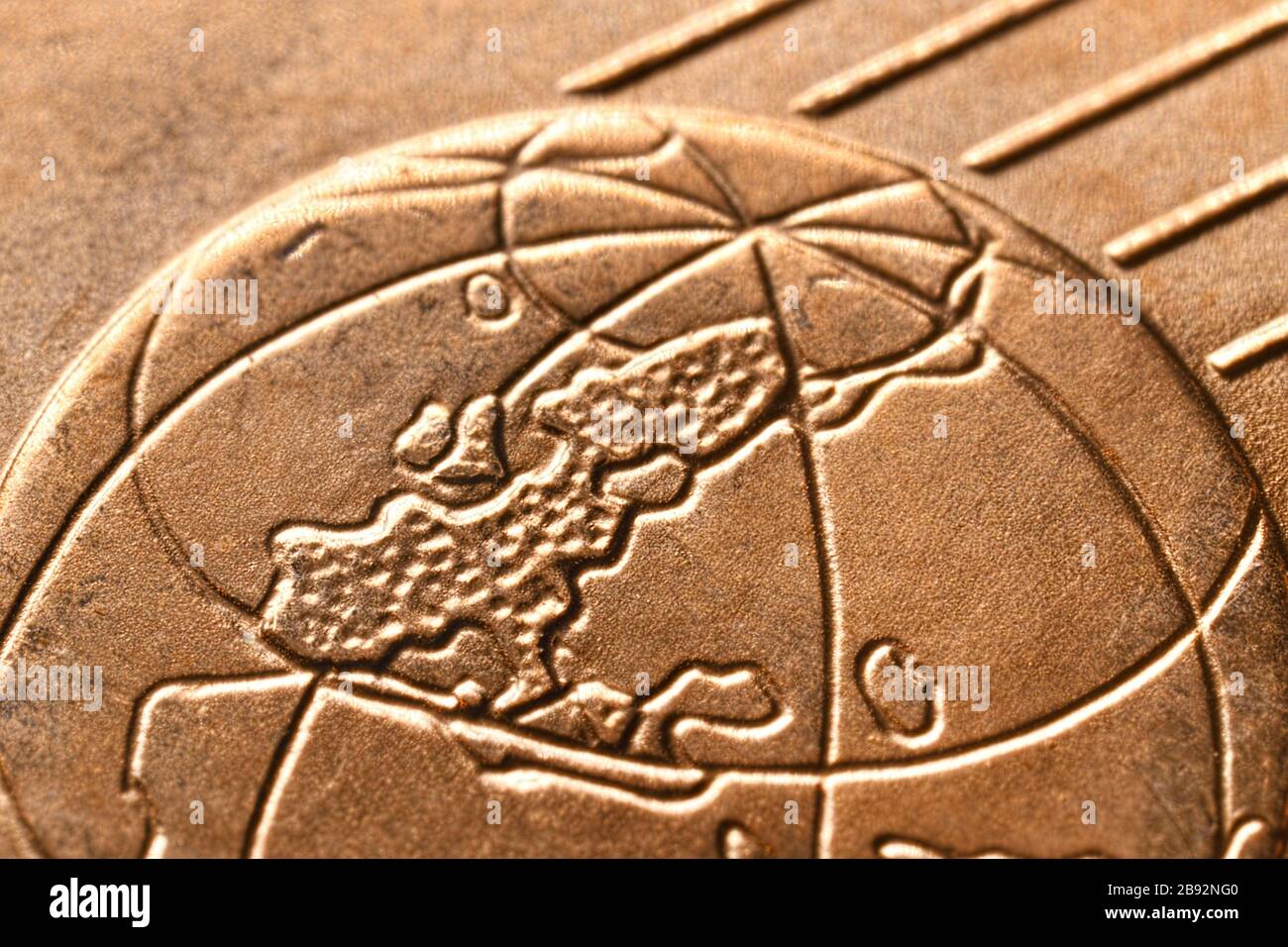 Close-up of a cent coin, symbolic photo for the planned abolition of 1-and 2-cent coins, Nahaufnahme einer Centmünze, Symbolfoto für die geplante Absc Stock Photo
