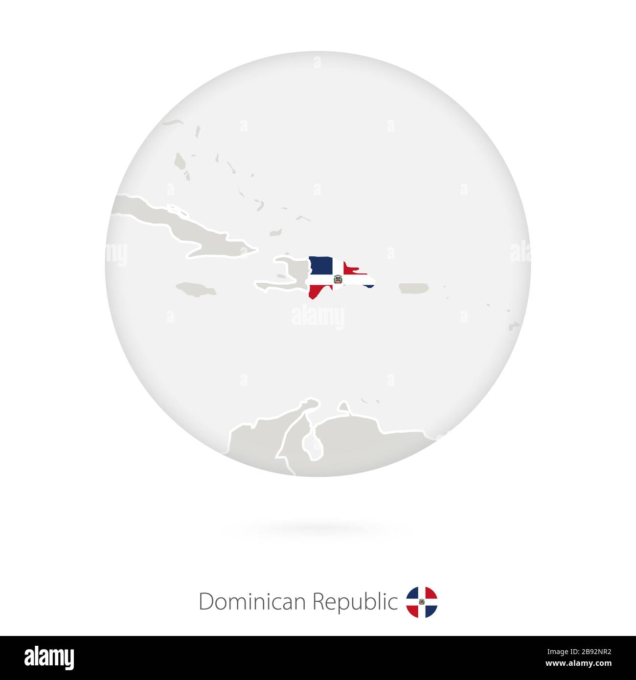 Map of Dominican Republic and national flag in a circle. Dominican Republic map contour with flag. Vector Illustration. Stock Vector