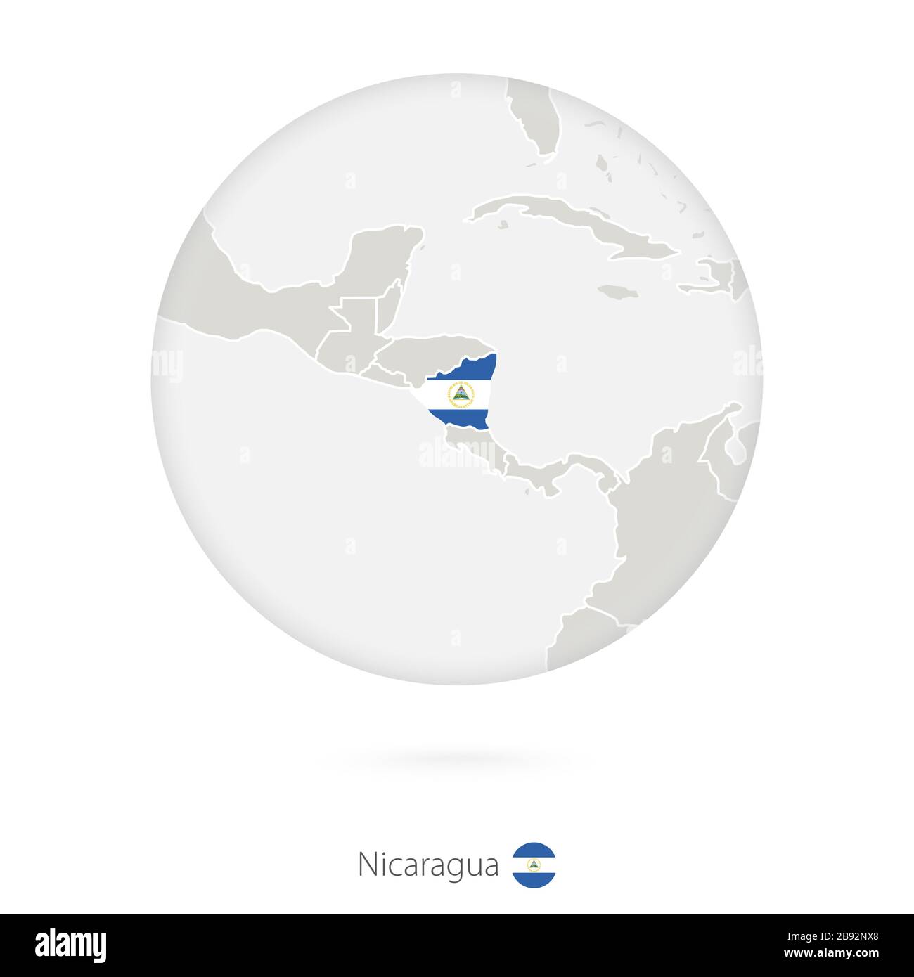 Map of Nicaragua and national flag in a circle. Nicaragua map contour with flag. Vector Illustration. Stock Vector