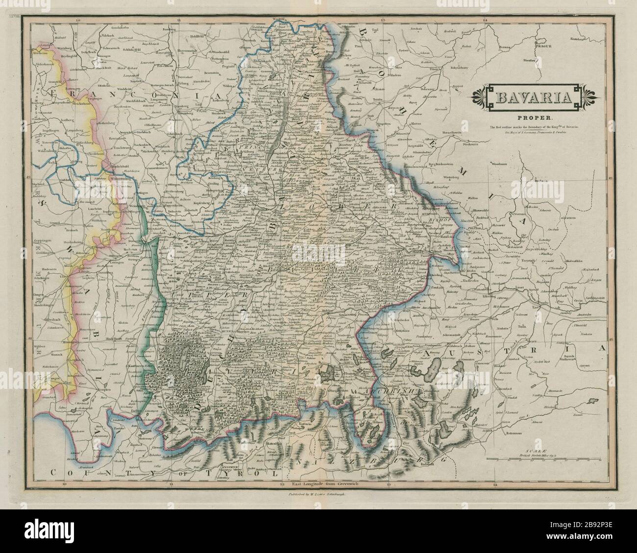 Kingdom Of Bavaria Map Bavaria Proper. Kingdom Of Bavaria. Lizars 1842 Old Antique Map Plan Chart  Stock Photo - Alamy