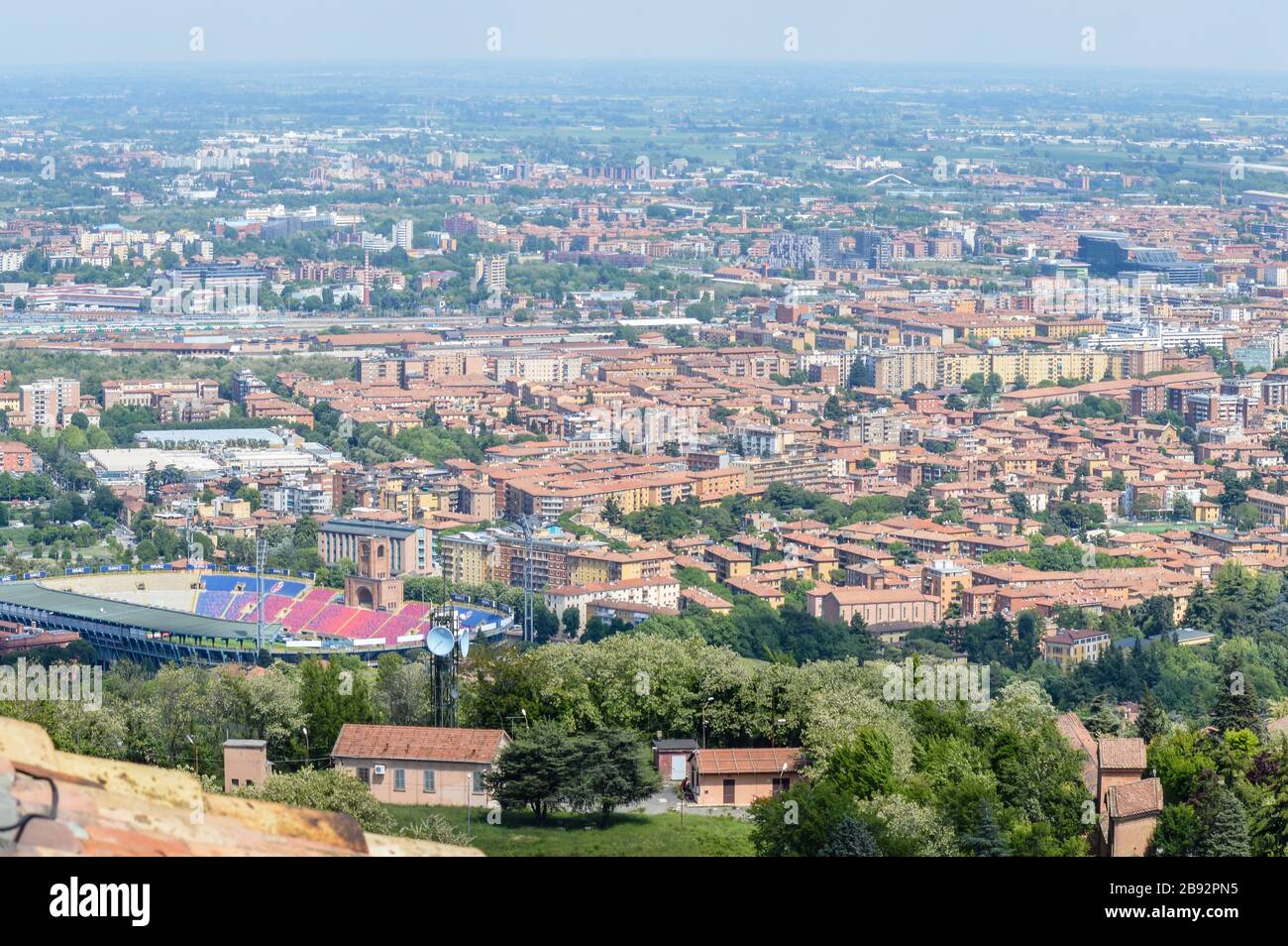 Aerial view of Bologna, Italy. View from the colle della Guardia hill. Stock Photo