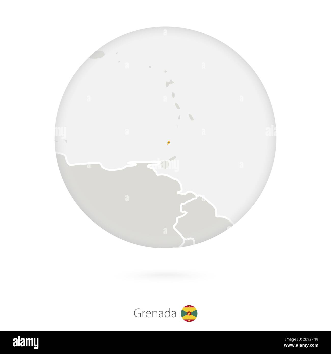 Map of Grenada and national flag in a circle. Grenada map contour with flag. Vector Illustration. Stock Vector