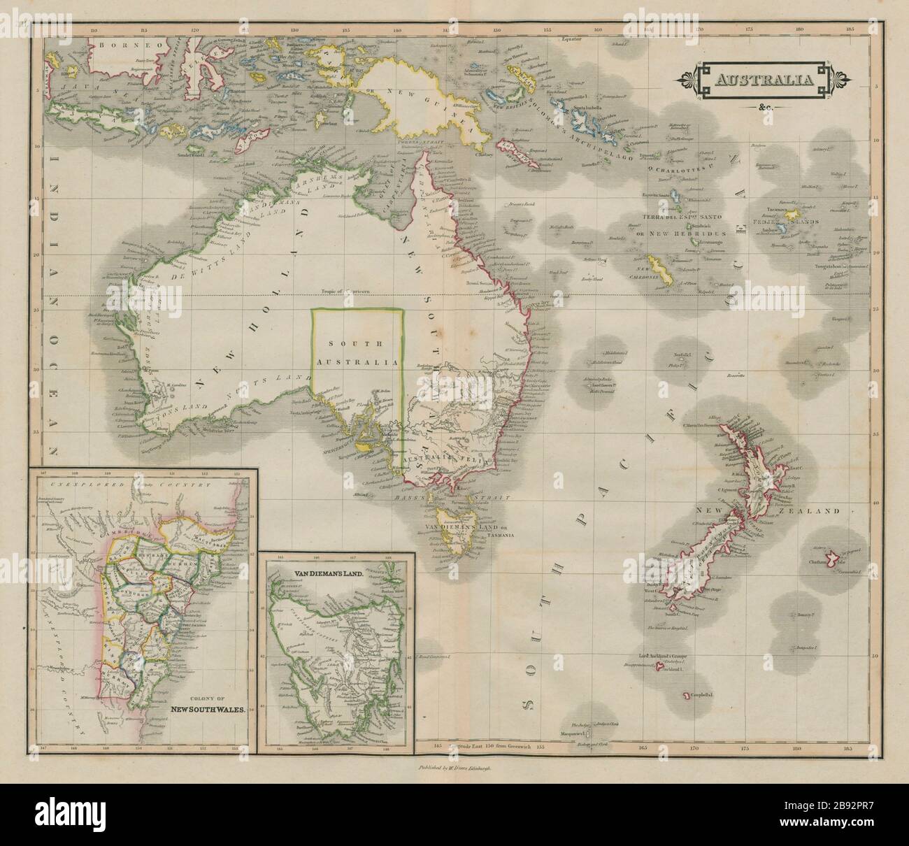 Australia Felix. New South Wales. Van Dieman's Land. New Holland LIZARS 1842 map Stock Photo