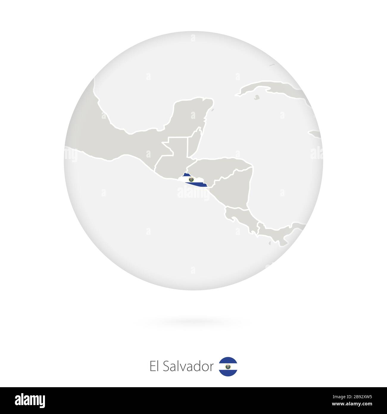 Map of El Salvador and national flag in a circle. El Salvador map contour with flag. Vector Illustration. Stock Vector