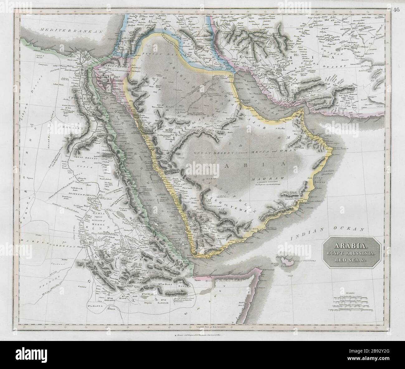 Arabia, Egypt, Abyssinia, Red Sea. Zara river (Dubai Creek). THOMSON 1830  map Stock Photo - Alamy