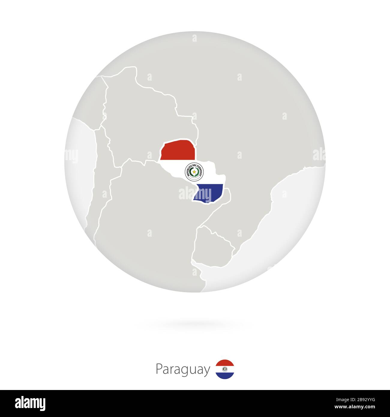Map of Paraguay and national flag in a circle. Paraguay map contour with flag. Vector Illustration. Stock Vector