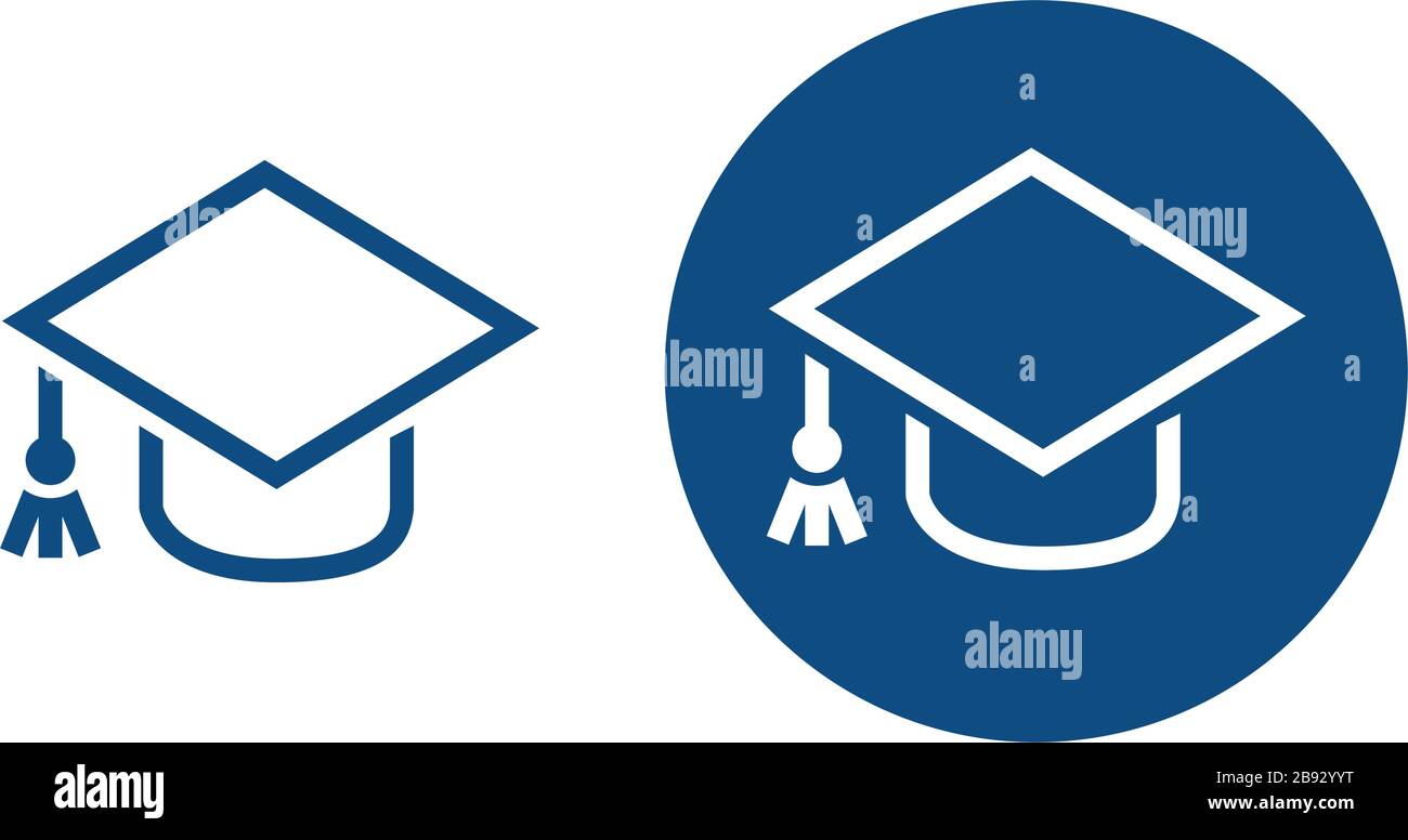 Academic hat. Option in a circle and without it. Vector blue icons ...