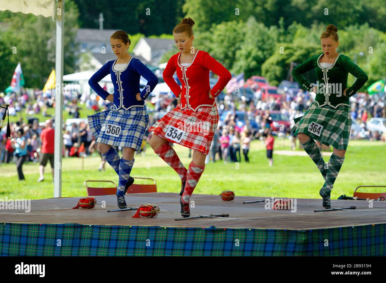 Highland sword dancing at the highland games of Lochearnhead, near Crieff, Scotland. Stock Photo