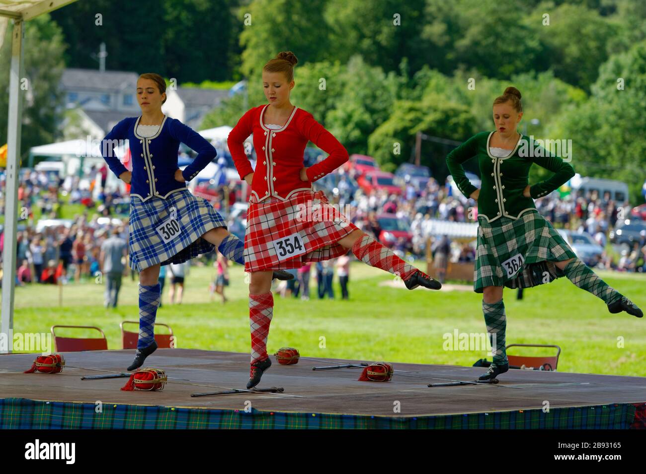 Highland sword dancing at the highland games of Lochearnhead, near Crieff, Scotland. Stock Photo
