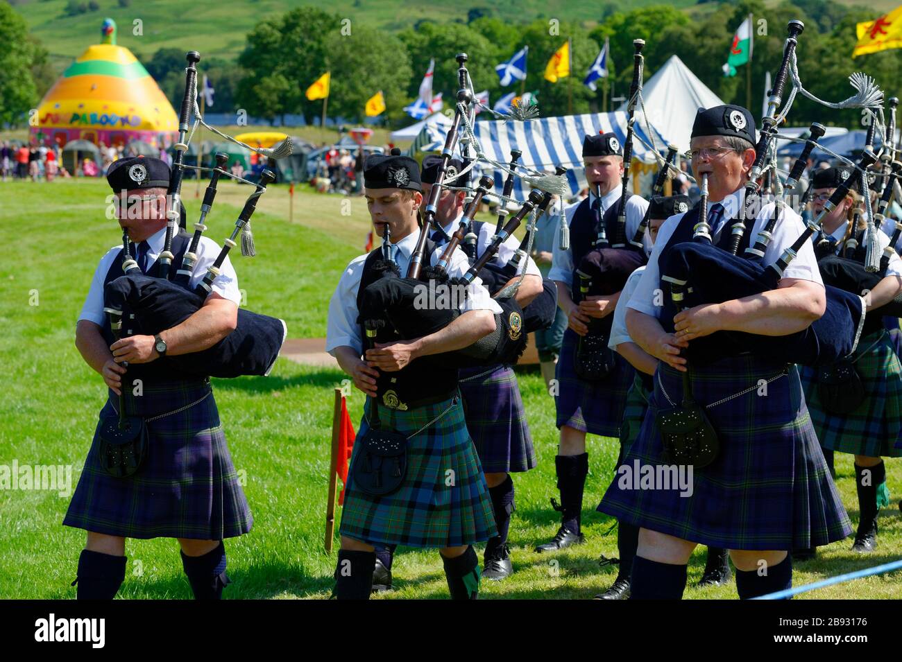 Pipers at the highland games of Lochearnhead, near Crieff, Scotland. Stock Photo