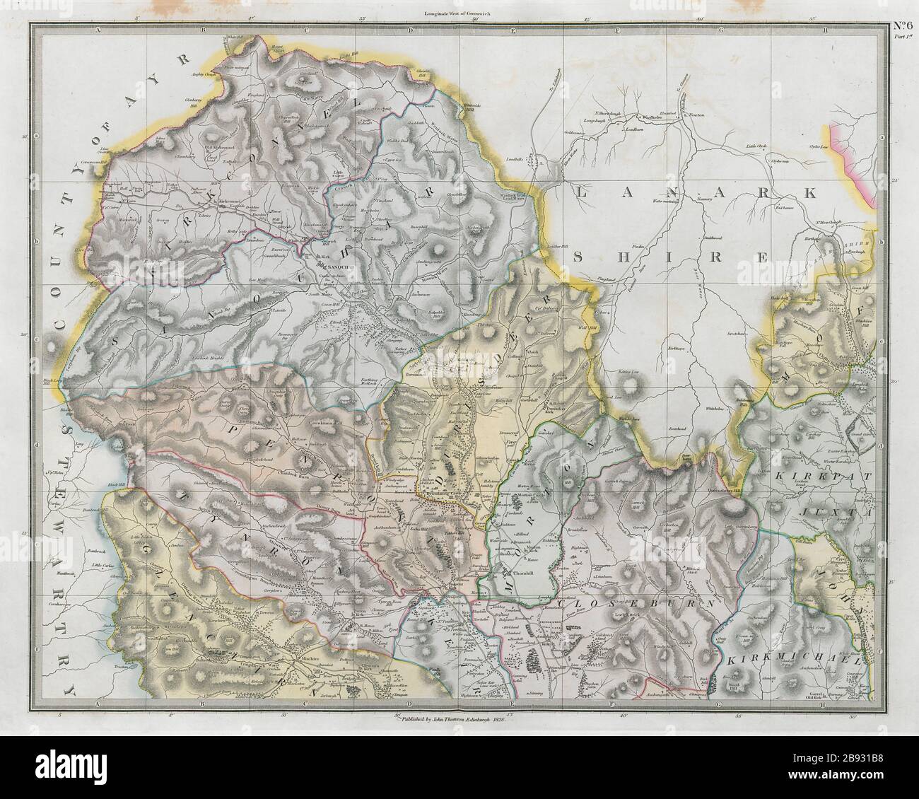 Dumfrieshire north-west sheet. Sanquhar Thornhill Kirkconnel. THOMSON 1832 map Stock Photo