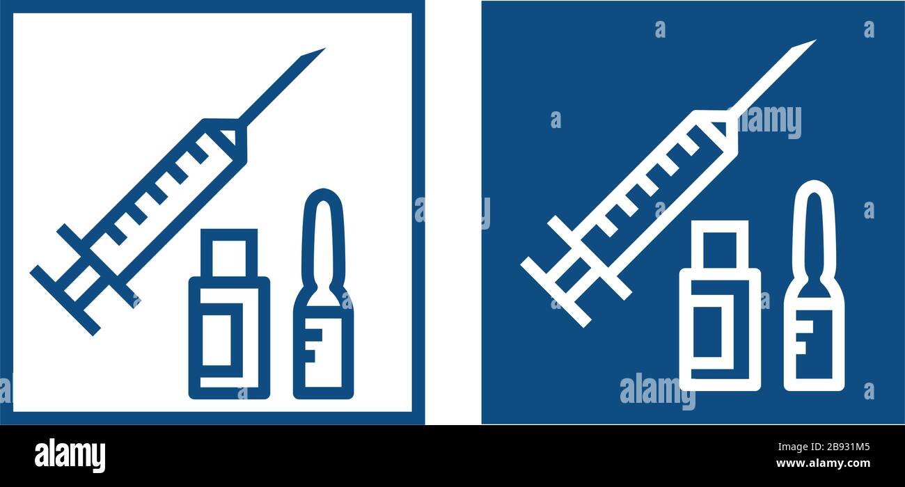 Icon with a drawn medical syringe, ampoule and vial. Means for the