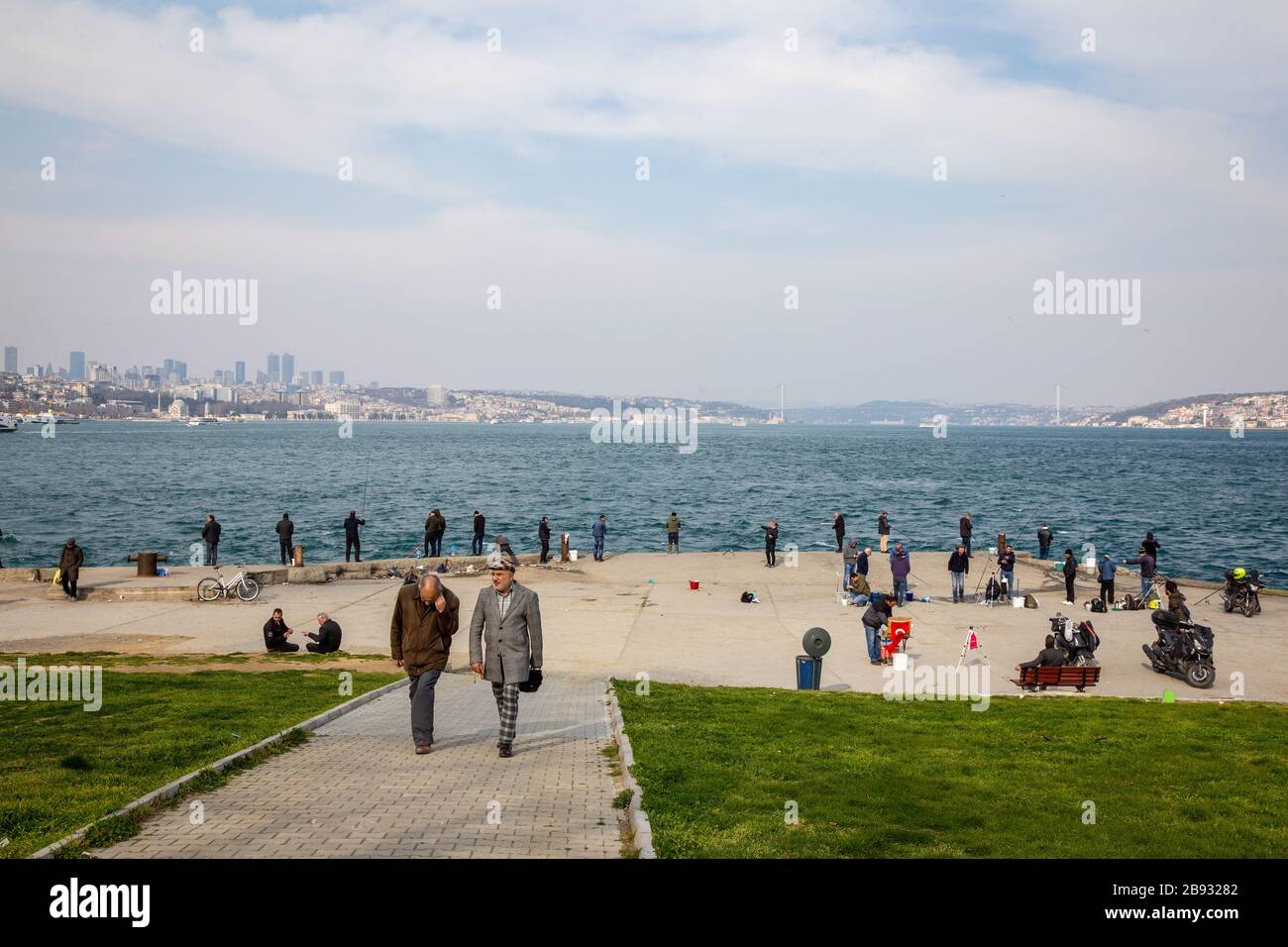 Because of the new type of Coronavirus, which Turkey's government has made increasing calls to stay home. Despite this, people fishing were seen. Stock Photo