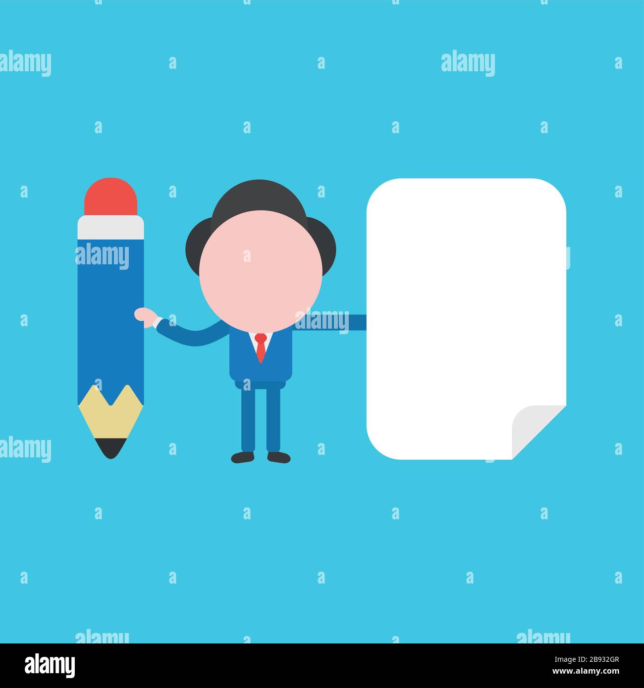 Vector illustration of businessman character holding pencil and blank ...