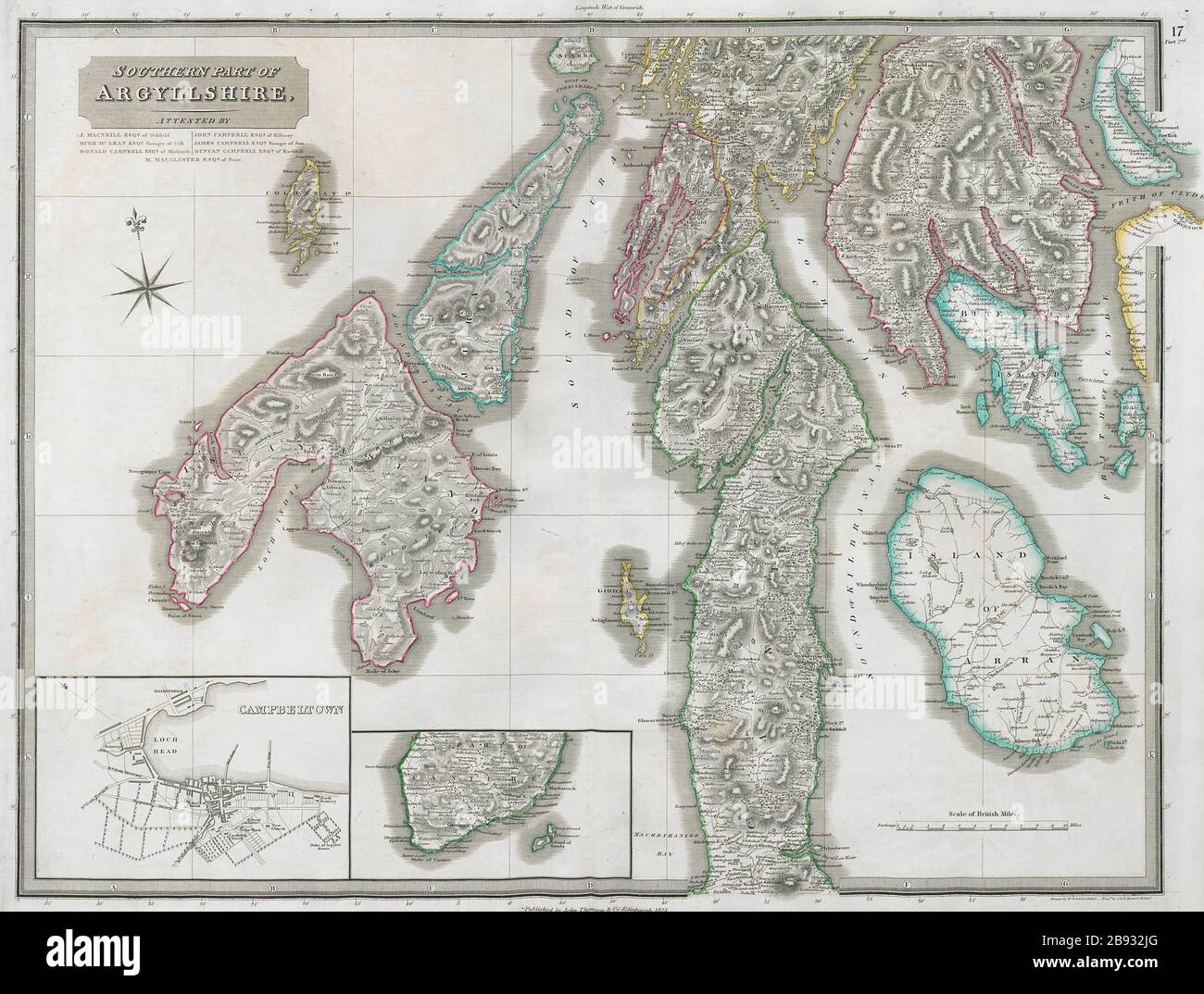 Argyllshire south Campbeltown Bute Lagavulin Islay Jura Kintyre THOMSON 1832 map Stock Photo